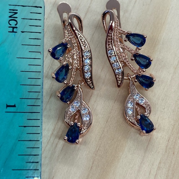Gold Plated Sapphire Earrings - Picture 3 of 4